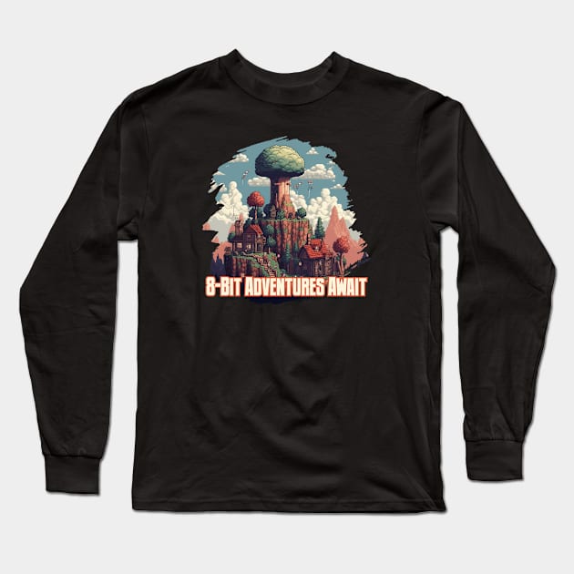 8-Bit Adventures Await Long Sleeve T-Shirt by Pixy Official